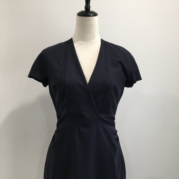 MM LAFLEUR Dark Blue Italian Wool Blend V Neck Short Sleeve Sheath/Shift Dress - Picture 5 of 14